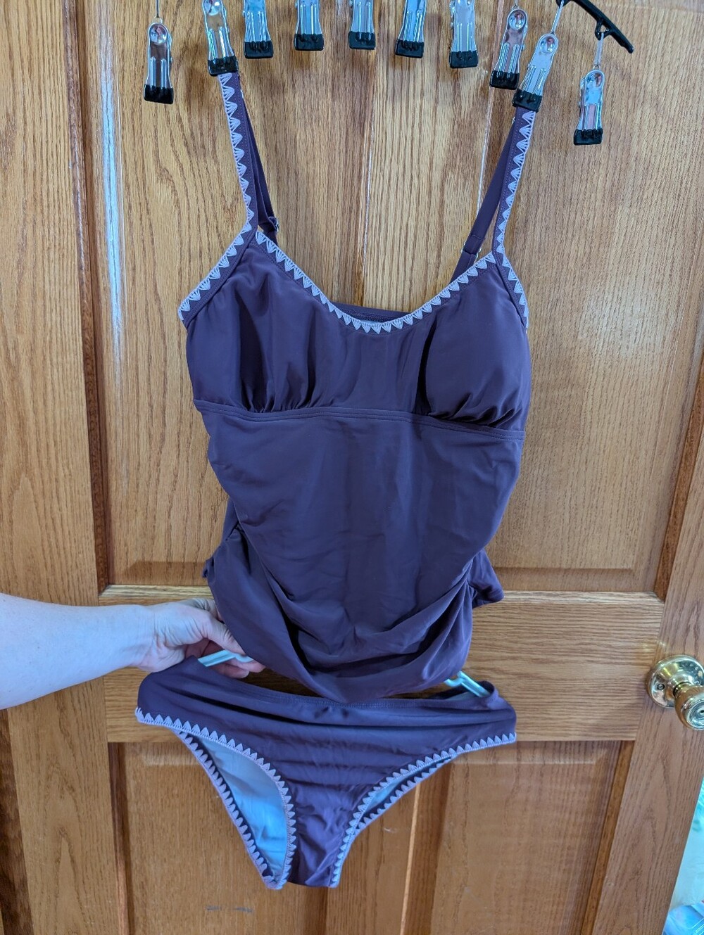 Cupshe Plum Swim Tankini with Light Pink Crochet Trim